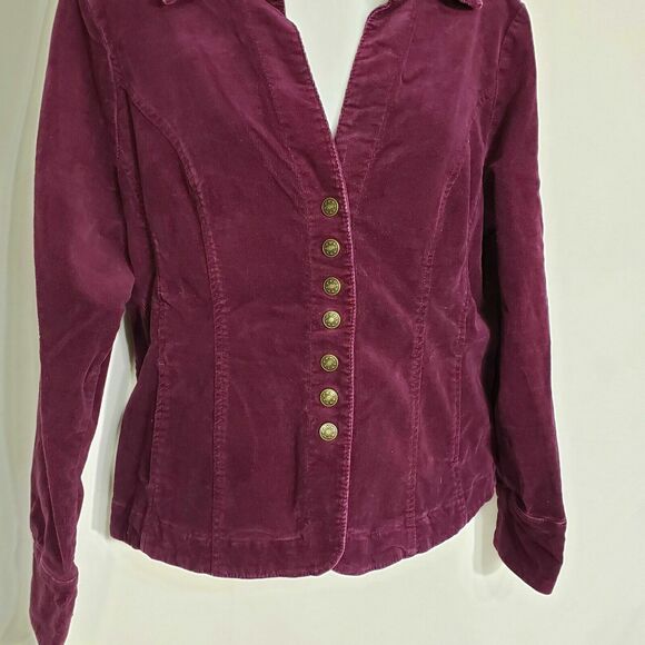 Dressbarn Corduroy Womens Jacket Maroon Cotton Spandex Snap Front Light Medium - Picture 4 of 12